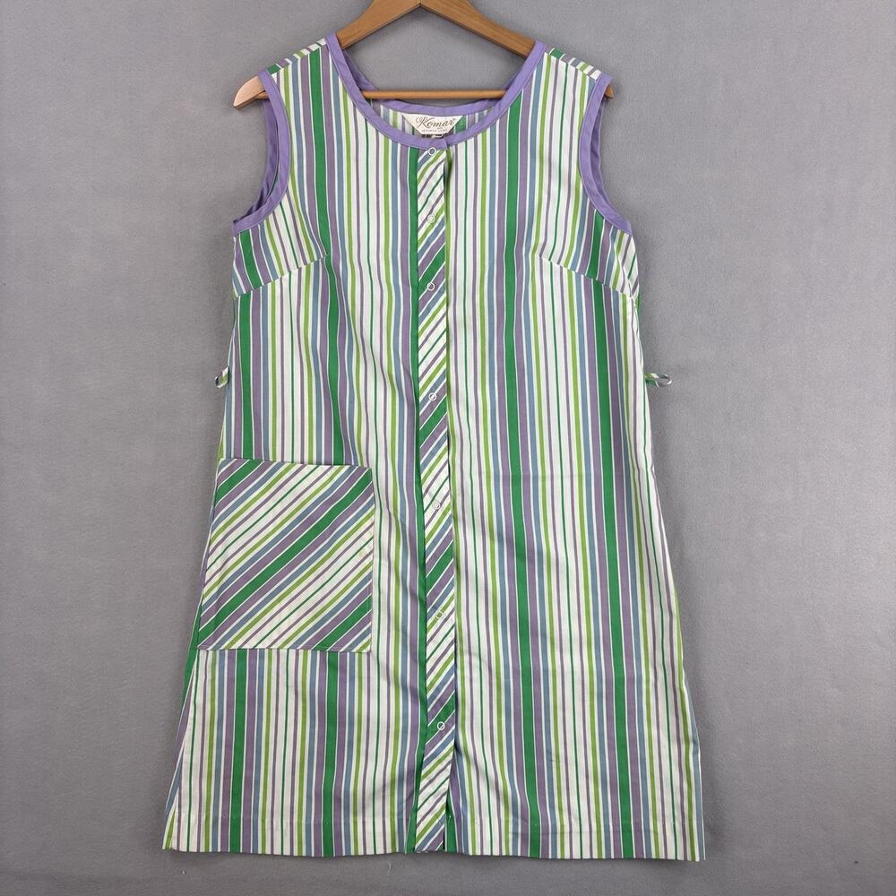 Vintage Komar Dress Womens Medium Multicolor Stripe Sleeveless Shift Pockets